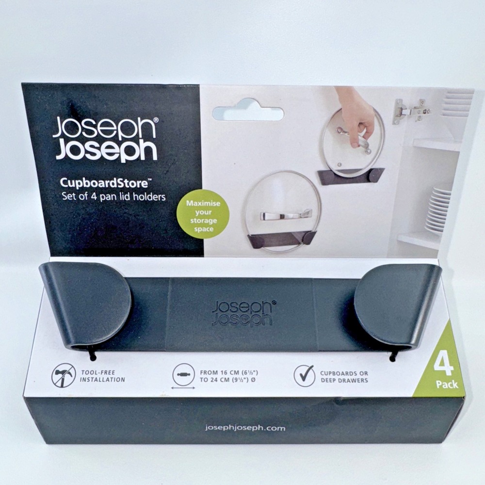 NEW Joseph Joseph Cupboard Store - Set of 4 Pan Lid Holders - Dark Grey Plastic‎
